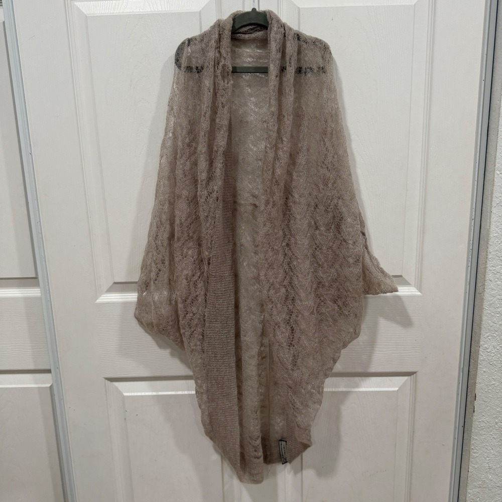 AllSaints Spitalfields Taupe Sheer Lace Mohair Cocoon Cardigan Size 12-14